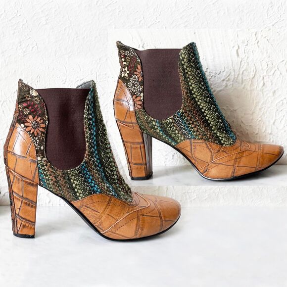 Tracy Porter Fabric & Croc Leather Brocade Boho Pull On Ankle Boots-Women's 10 - Picture 2 of 8